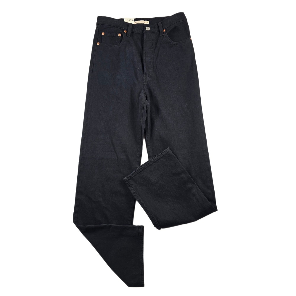 Levi's Ribcage Straight Ankle Premium Jeans Womens‎ 28 Black Denim Irreg. NEW